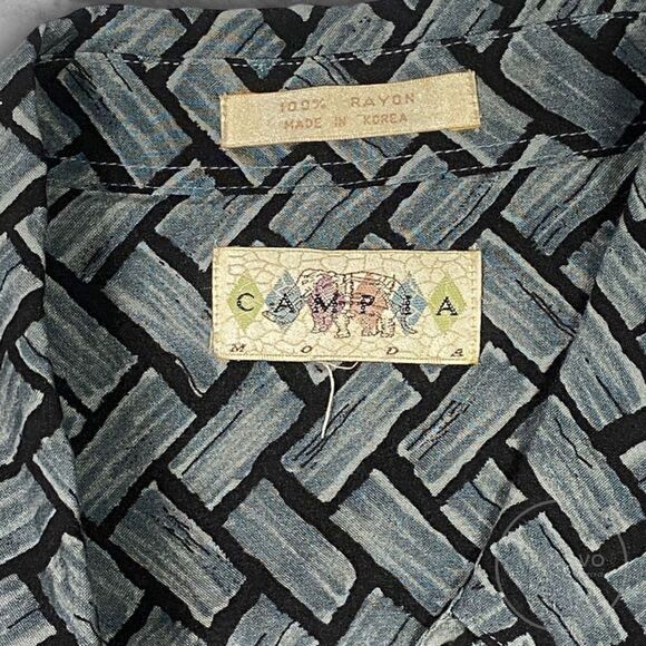 Campia Moda Mens Vintage Rayon Geometric Short Sleeve Button Up Shirt XL - Picture 2 of 6